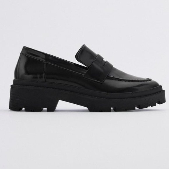 Zara Shoes - Zara Faux Patent Leather Lug Sole Treaded Loafers